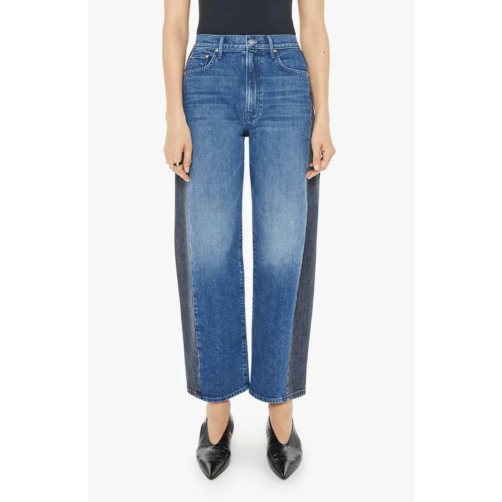 Mother Cotton Denim Half Pipe Flood Curve Wide Leg Jeans Black Blue Size 29
